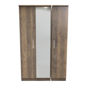 Contrast Triple Mirrored Wardrobe In Vintage Oak