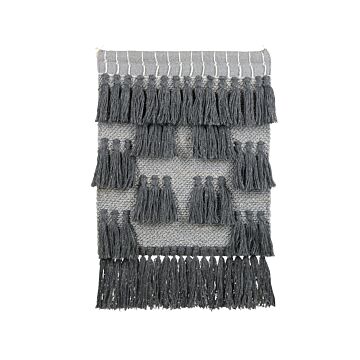 Wall Hanging Grey Cotton Handwoven With Tassels Wall Décor Hanging Decoration Boho Modern Style Living Room Bedroom Beliani