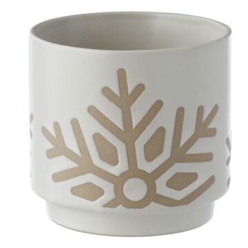 Decorative Stoneware Indoor Plant Pot - White Christmas Snowflake
