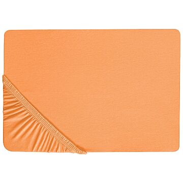 Fitted Sheet Orange Cotton 200 X 200 Cm Elastic Edging Solid Pattern Classic Style For Bedroom Beliani