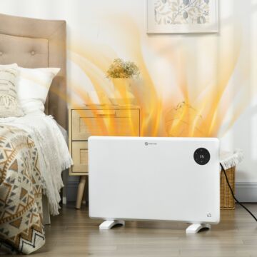 Homcom 1200w Space Heater, Freestanding Or Wall Mounted, Electric Convector Heater With Adjustable Thermostat, Timer, White
