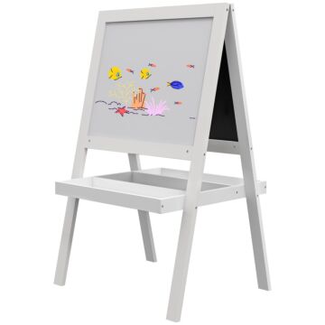 Aiyaplay Double-sided Kids Easel, Art Easel For Toddlers, 2-in-1 Kids Whiteboard Blackboard With Storage Shelf For Ages 18-48 Months - White