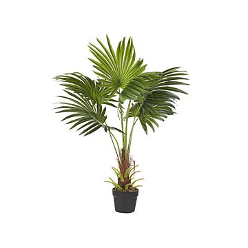 Artificial Potted Fan Palm Plant Green And Black Plastic Leaves Material 100 Cm Decorative Indoor Accessory Beliani