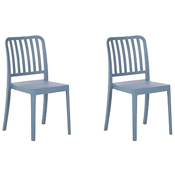 Set Of 2 Garden Chairs Blue Plastic Stackable Lightweight Indoor Outdoor Weather Resistant Beliani