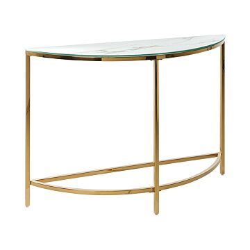 Console Table White With Gold Tempered Glass Stainless Steel 111 X 36 Cm Half-moon Glam Modern Living Room Bedroom Hallway Beliani