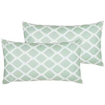 Set Of 2 Outdoor Cushions Mint Green And White 40 X 70 Cm Geometric Diamond Pattern Garden Pillows Indoor Outdoor Beliani