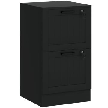 Homcom 2 Drawer Filing Cabinet With Lock, Office Storage Cabinet With Adjustable Hanging Bars For A4 Letter Size Files, Black