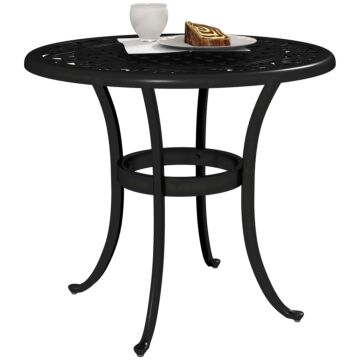 Outsunny 60cm Round Garden Table, Outdoor Hollow Top Design Side Table With Cast Aluminium Frame For Patio, Garden, Balcony, Black