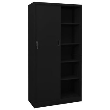 Vidaxl Office Cabinet With Sliding Door Black 90x40x180 Cm Steel