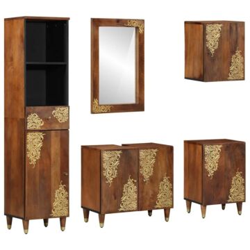 Vidaxl 5 Piece Bathroom Furniture Set Solid Rough Wood Mango
