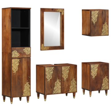 Vidaxl 5 Piece Bathroom Furniture Set Solid Rough Wood Mango