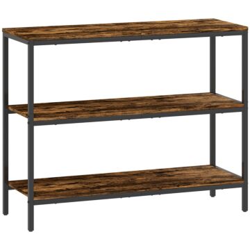 Homcom 3-tier Console Table With Storage Shelves - Rustic Brown