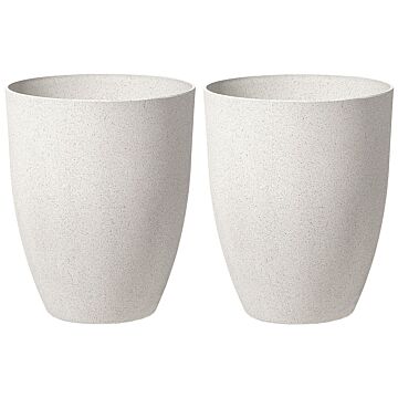 Plant Pot Set Of 2 43x52 Off-white Stone Polyresin Indoor Outdoor Planter Beliani