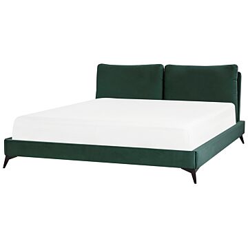 Eu Super King Size Bed Green Velvet Upholstery 6ft Slatted Base With Thick Padded Headboard With Cushions Beliani