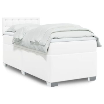 Vidaxl Box Spring Bed With Mattress White 100x200 Cm Faux Leather