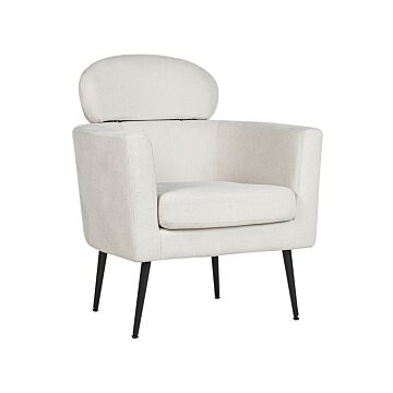 Armchair White Fabric Soft Upholstery Black Legs With Headrest Backrest Retro Glam Art Decor Style Beliani