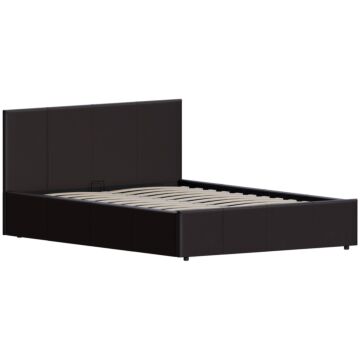 Vida Designs Lisbon Double Ottoman Faux Leather Bed, Brown