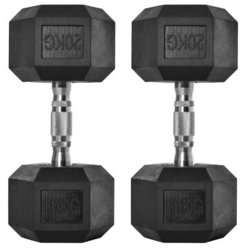 Homcom 2x20kg Rubber Hex Dumbbell Portable Hand Weights Dumbbell Home Gym Workout Fitness Hand Dumbbell