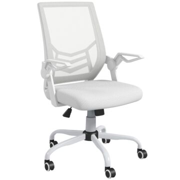 Vinsetto Mesh Office Chair, Computer Desk Chair With Flip-up Armrests, Lumbar Back Support And Swivel Wheels, White