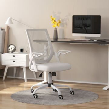 Vinsetto Mesh Office Chair, Computer Desk Chair With Flip-up Armrests, Lumbar Back Support And Swivel Wheels, White