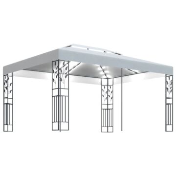 Vidaxl Gazebo With Double Roof&led String Lights 3x4 M White