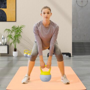 Sportnow Soft Kettlebell, 10kg Kettle Bell With Non-slip Handle For Home Gym Weight Lifting And Strength Training, Yellow And Grey
