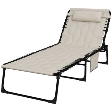 Outsunny Foldable Sun Lounger Set W/ 5-level Reclining Back, Outdoor Tanning Chairs W/ Build-in Padded Seat, Side Pocket, Headrest