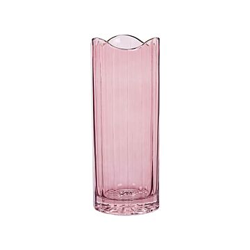 Flower Vase Pink Glass 30 Cm Decorative Tabletop Golden Accent Home Decoration Modern Design Beliani