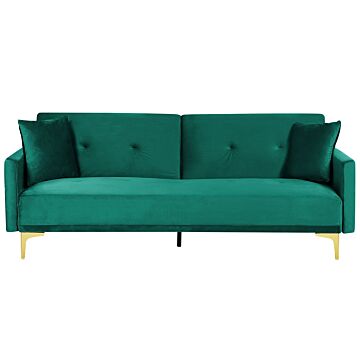 Sofa Bed Green Velvet 3 Seater Buttoned Seat Click Clack Traditional Living Room Beliani