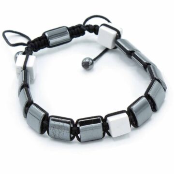 Magnetic Hematite Shamballa Bracelet - White Jasper Cuboids
