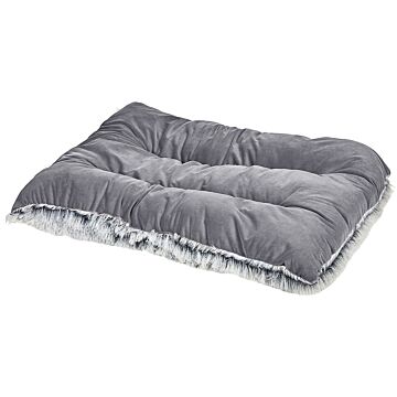 Pet Bed Grey Velvet Polyester 90 X 60 Cm Rectangular Soft Cushion For Dogs Animals Beliani