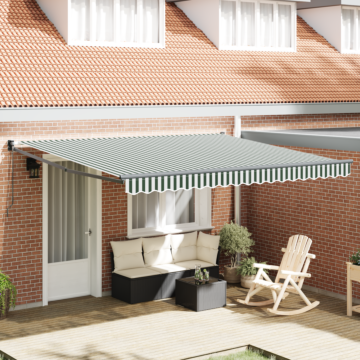 Vidaxl Manual Retractable Awning Green And White 400x300 Cm