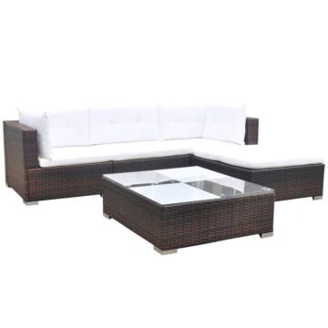 Vidaxl 5 Piece Garden Lounge Set With Cushions Poly Rattan Brown