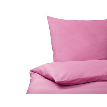 Bedding Set Pink Cotton 155 X 220 Cm Solid Pattern Duvet Cover And Pillowcase Modern Elegant Bedroom Beliani