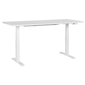 Electrically Adjustable Desk White Tabletop White Steel Frame 180 X 72 Cm Sit And Stand Square Feet Modern Design Beliani