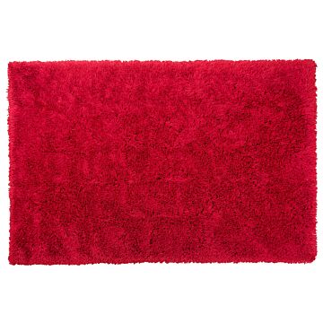 Shaggy Area Rug High-pile Carpet Solid Red Polyester Rectangular 200 X 300 Cm Beliani