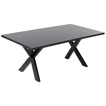 Dining Table Black Tabletop 77 X 180 X 80 Cm X-cross Solid Wood Legs Kitchen Table Beliani