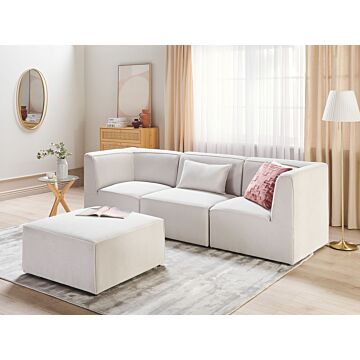 Modular Sofa Off White Corduroy With Ottoman 3 Seater Sectional Sofa Modern Design Beliani
