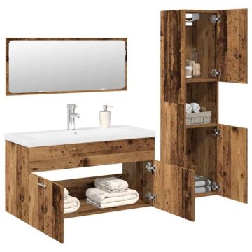 Vidaxl 4 Piece Bathroom Furniture Set Old Wood Engineered Wood