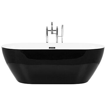 Freestanding Bath Glossy Black Sanitary Acrylic Single 160 X 75 Cm Oval Modern Design Beliani