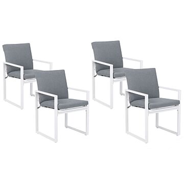 Set Of 4 Garden Chairs White Aluminium Frame Outdoor Dining Chair With Grey Cushion Beliani