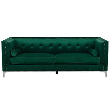 Velvet 3 Seater Sofa Emerald Green Glamour Buttoned Back Beliani
