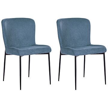 Set Of 2 Chairs Blue Denim Shade Polyester Knitted Texture Metal Legs Beliani