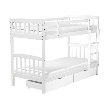 Double Bank Bed With Storage Drawers White Pine Wood Eu Single Size 3ft High Sleeper Children Kids Bedroom Beliani