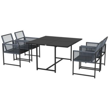 Outsunny 5 Pieces Garden Dining Set, Patio Dining Set, 4 Seater Outdoor Table And Chairs W/ Foldable Backrest, Tempered Glass Top, Handwoven