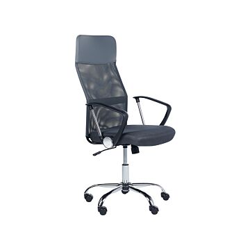 Executive Office Chair Grey Mesh And Faux Leather Gas Lift Height Adjustable Full Swivel And Tilt Beliani