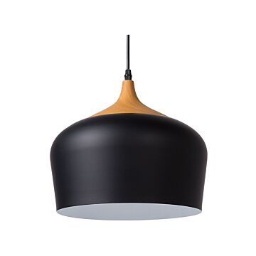 Hanging Light Pendant Lamp Black With White And Light Wood Aluminium Round Geometric Shade Modern Design Beliani