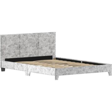 Vida Designs Victoria Double Bed, Silver Velvet