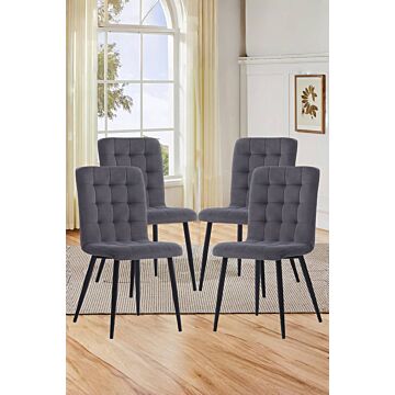 4pcs Tufted Upholstered Armless Dining Chairs With Metal Legs