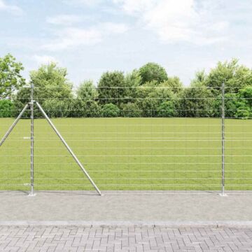 Vidaxl Field Fence 1.4x50 M Galvanised Steel, Vidaxl Fence Posts With Base Plates 13 Pcs Ø32mm 78.5cm Galvanised Steel